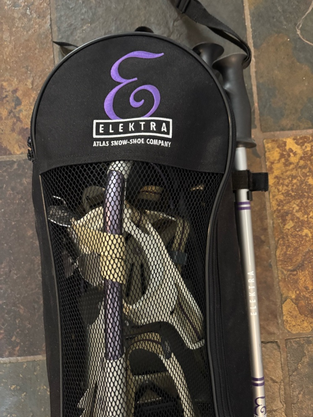 Atlas Elektra 923 Woman’s Snowshoe Set in Black & Purple (case, shoes, poles)